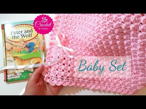 HOW TO CROCHET A BABY BLANKET #1 FAST & EASY BABY SET ☕ Written Pattern & The Yarn  Available Below