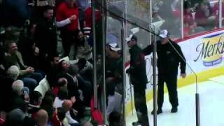 Jim Vandermeer huge hit on Kopecky breaks glass - NHL Rogers Sportsnet Feed