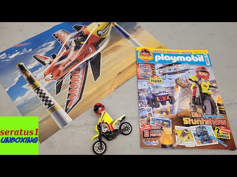 Playmobil Heft mit Stuntman Motorrad Poster Januar 23 seratus1 unboxing Stuntshow