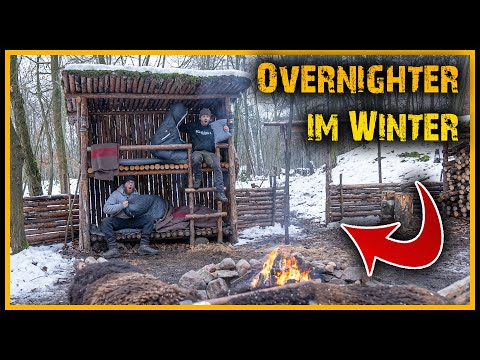 48h Winterbiwak im Waldcamp - Übernachten im Winterwald - Overnighter Bushcraft Survival
