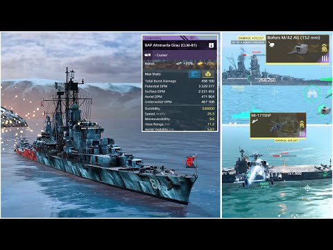 Modern Warships Bap Almirante Grau CLam81 bundle cruiser damage test and first test gameplay