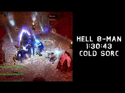 [D2R] 8-Man Hell Speedrun 1:30:43 (Cold Sorc POV)