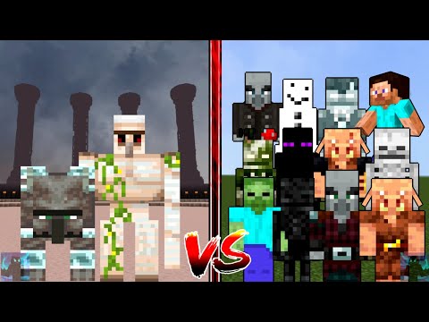 Iron Golem + Ravager vs every mob, all mobs, Herobrine | Minecraft PE Mob Battle