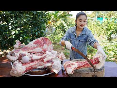 Countryside Vlog: Yummy cow bone soup cooking | Cow bone and cow legs recipe