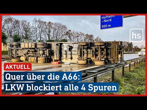 Querliegender Lkw blockiert A66 zwischen Frankfurt und Kelkheim | hessenschau