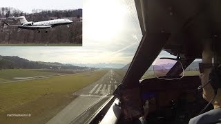 preview picture of video 'Captain's View of Landing Gulfstream G650 in Eye-Catching Livery at Bern'