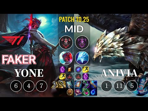 T1 Faker Yone vs Anivia Mid - KR Patch 10.25