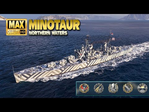 Cruiser Minotaur action in Arms race - World of Warships