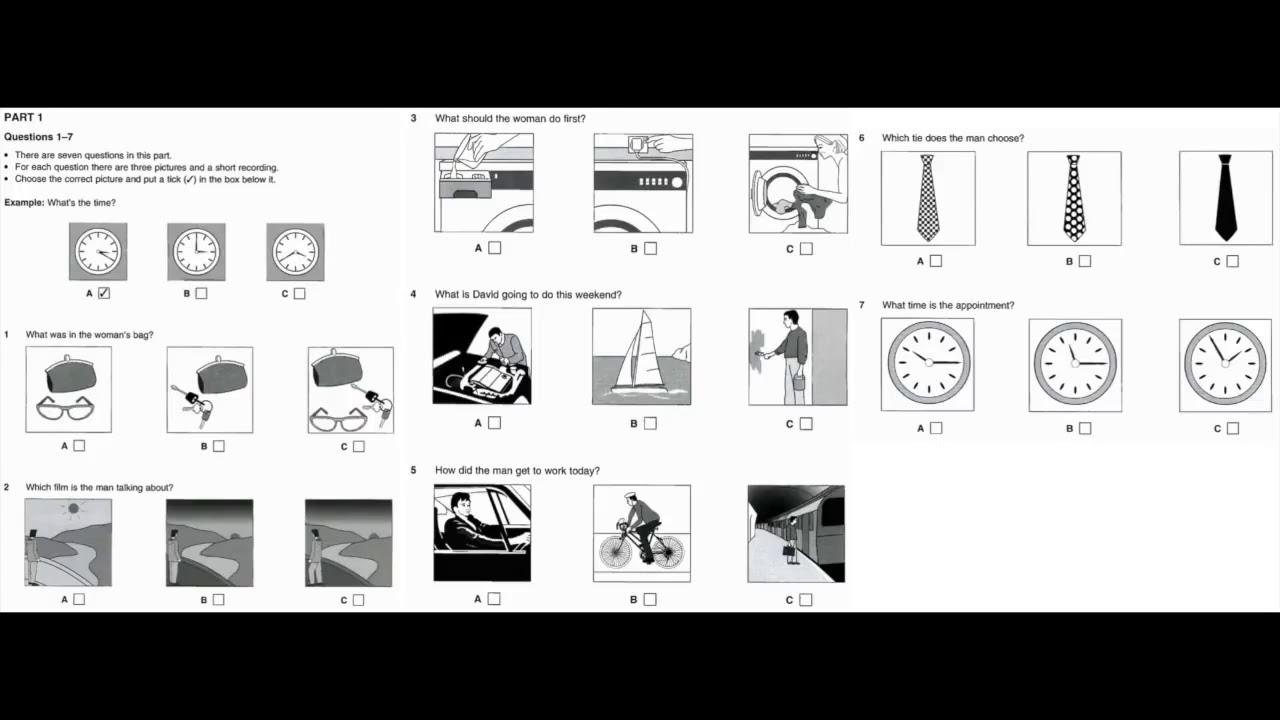 Listening B1, PET 3, Test 1, Part 1