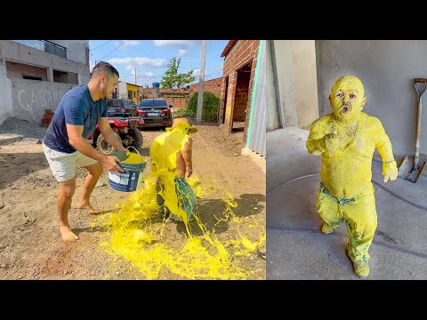 PILILIU CAIU NA ARMAÇÃO DE LEÔNCIO E LEVOU BANHO DE TINTA AMARELA 🤣🟡| PILILIU DA RESENHA SHORTS