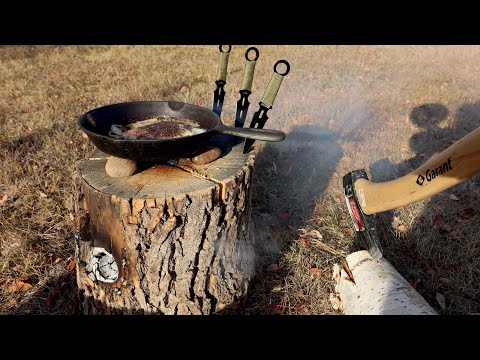 Cooking Trout On My Rocket Log Stove