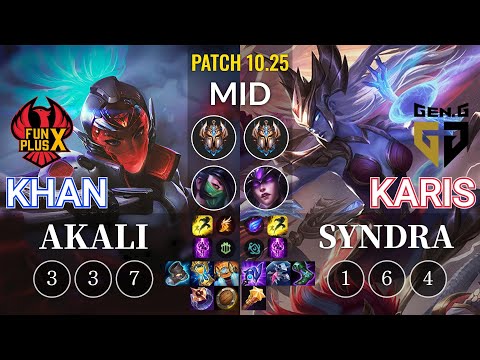 FPX Khan Akali vs GEN Karis Syndra Mid - KR Patch 10.25
