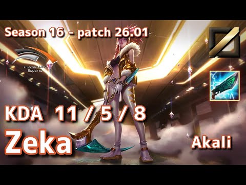 【KRサーバー/E1】HLE Zeka アカリ(Akali) VS シンドラ(Syndra) MID - Patch26.01 KR Ranked【LoL】