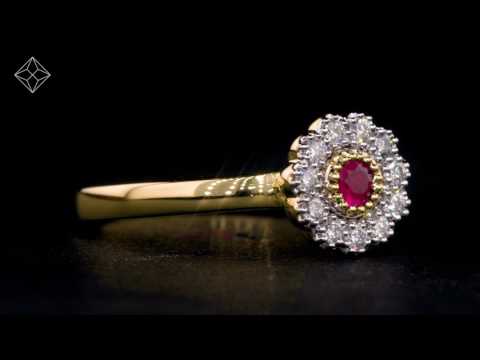 RUBY AND DIAMOND HALO RING IN 18K GOLD VERSION - ASTERIA COLLECTION - FT93 T