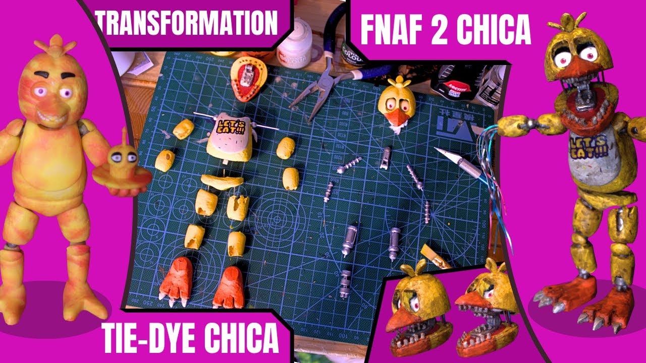 Custom WITHERED CHICA Transformation From TIE-DYE CHICA Figure FNAF 2/how to make Withered Chica/DIY