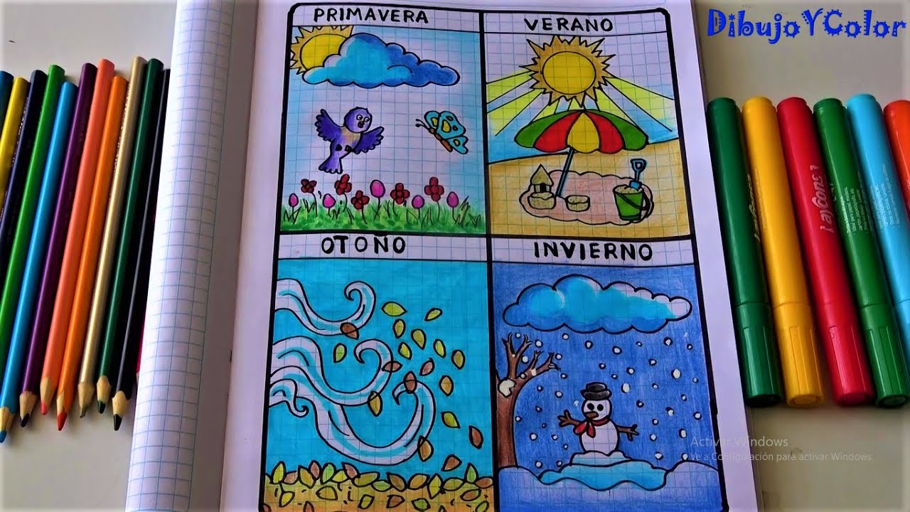 COMO DIBUJAR LAS ESTACIONES DEL AÑO/ HOW TO DRAW SEASONS OF THE YEAR/ FACIL Y BONITO