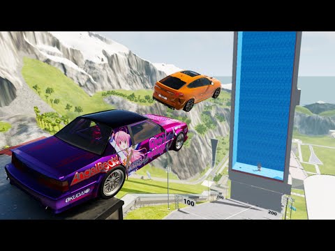 High Speed Jumps In Empty Vertical Pool (Crash Test) - BeamNG.drive Crazy Vehicles Jumps In Pool