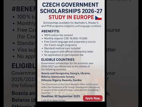 Czech Government Scholarships 2026-27 | Study in Europe #scholarship #czech #1k #2026 #europe