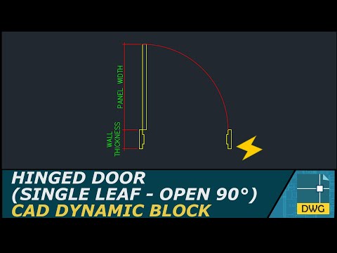 Hinged Door - Single Leaf (Open 90°): AutoCAD Dynamic Block (Plan View)