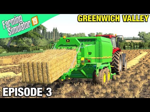 BALING THE WHEAT STRAW Farming Simulator 19 Timelapse - Greenwich Valley FS19 Ep 3