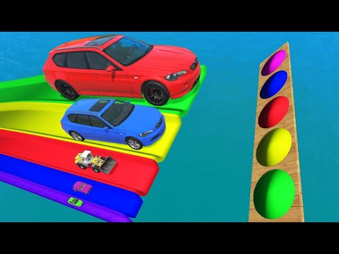 Big & Small Car vs Stair Colors with Slide Colors Portal Trap - Cars vs Deep Water - BeamNG.Drive