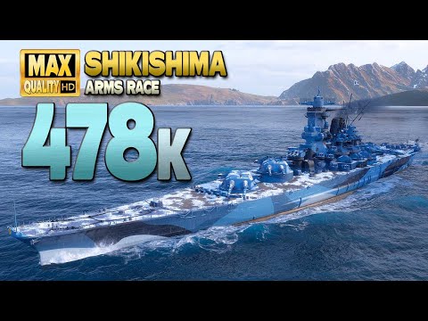Battleship Shikishima: Huge 478k on map Warrior's Path - World of Warships