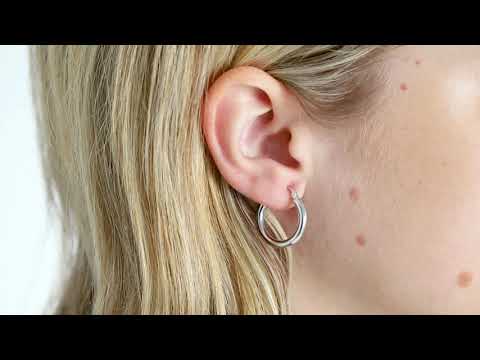 9ct White Gold Round Tube Design Hoop Earrings - 20mm