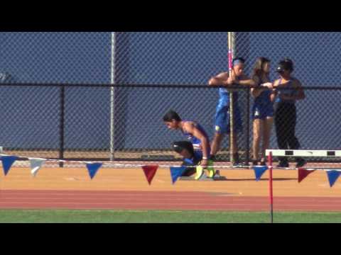 Jose Rubio - (Lane 7) VarB 300m Hurdles vs Fountain Valley & Newport 3-29-17 - Los Alamtios Boys
