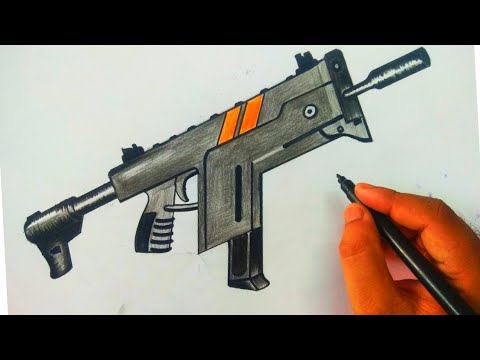 how to draw fortnite guns easy I how to draw a fortnite gun I Rapid Fire SMG (legendary) DRAWING