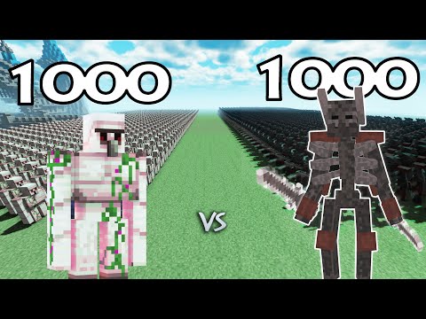 Insane Battle: 1000 Iron Golems vs 1000 Mutant Wither Skeletons