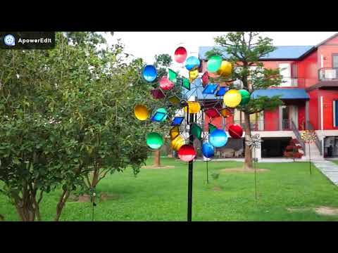 Rainbow-Colored Circular Rhombic Solar Win Wind Spinner WWR-012L