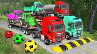 Flatbed Truck Mcqueen | Transportation with Truck - Pothole vs Car #39 - BeamNG.Drive