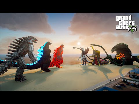 Mechagodzilla, Heisei Godzilla and Shin Godzilla vs Gigan Team - GTA V Mods