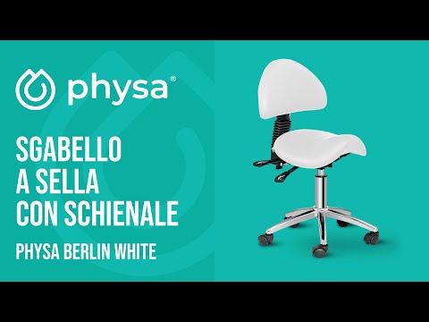 Video - Sgabello a sella con schienale - Su ruote - 550 - 690 mm - 150 kg - Bianco