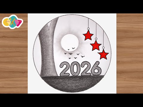 New year drawing 2026 easy scenery drawing 2026 drawing | how to draw 2026 scenery step by step