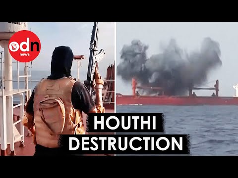 New Footage Shows Houthi Rebels Destroy Cargo Ship in Red Sea