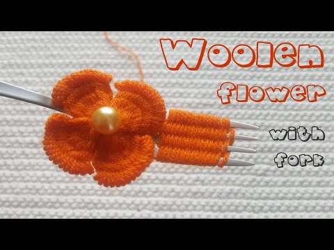 Hand Embroidery Amazing Trick Easy Woolen Flower With Fork 🌸 Sewing Hacks 🌸