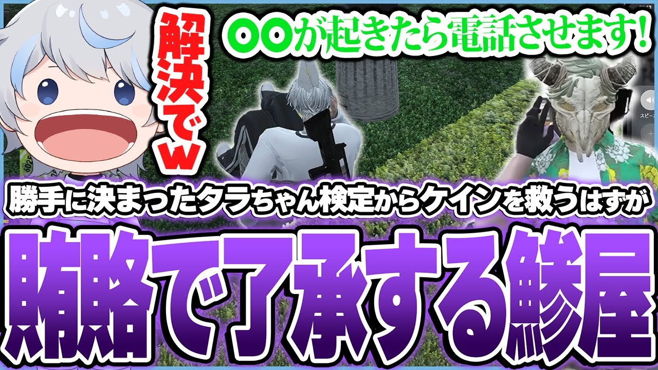 タラちゃん検定に出場することになってしまったケインを救い出すためにタラちゃんに問い合わせを行うもケインが納得しない賄賂で了承してしまう鯵屋【ストグラ/鯵屋/ケイン/タラちゃん/aja】