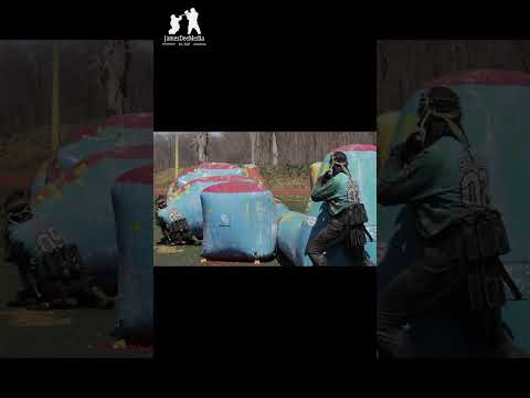 This paintball player shoots two opponents!