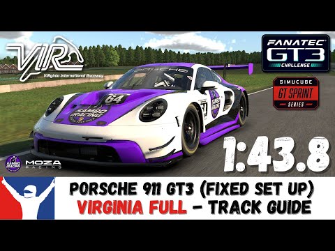 iRacing Porsche 911 R GT3 Virginia Full Guide - 1:43.8 - VIR GT3 Track Guide
