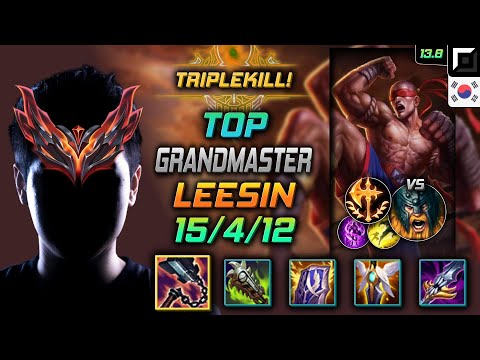 GrandMaster Top Lee Sin Build Goredrinker Conqueror - Lee Sin Top vs Olaf - LOL KR 13.8