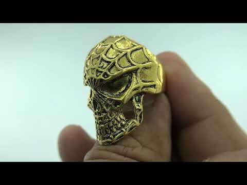 Sterling silver gold plated scary skull ring for men