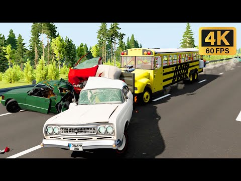 BeamNG.Drive - Satisfying Car Rampage School Bus cars crashing max speed on German Autobahn