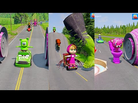 Funny Cars & Weird Cars VS BOLLARD BARBIE and Hammer Crush #2😂 BeamNG.drive