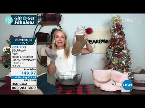 BEARPAW Rosy Suede Sheepskin Button Boot with NeverWet