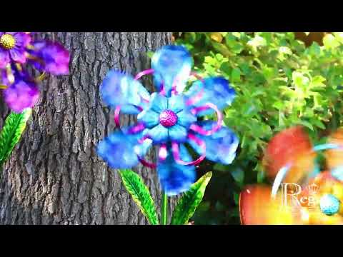 12162 Ribbon Flower Spinner Stake Blue