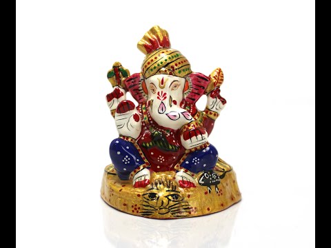 Nirmala Handicrafts Metal Meenakari Diya Leaf Ganesha Statue Enamel Work God Idol Figurine