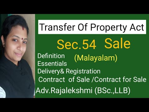Sale of an Immovable Property |Transfer of property act section 54|Sale in TPA in Malayalam|