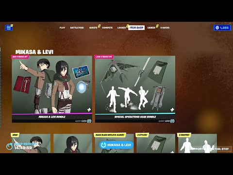 All Fortnite x Attack on Titan Item Shop Showcase! (Mikasa & Levi Bundle)