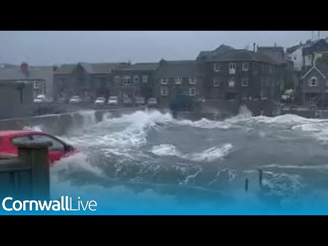 Storm Kathleen waves swamp unwisely parked car in dramatic scenes